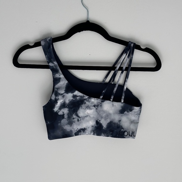 soul by soulcycle tye dye one shoulder sports bra | size S | Navy + White - Picture 8 of 16